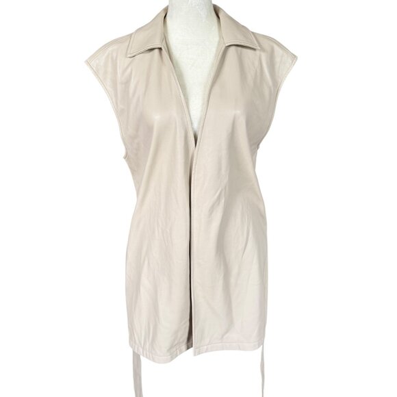 Marc New York knee length beige collared sleeveless belted open jacket vest S - Picture 2 of 11